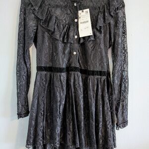 Elegant Lace Long Sleeve Dress in Gray